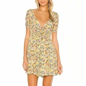 Yellow Floral Free People Dress - Short Sleeve Ruffle with Tie - Size 0